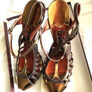 Jonathan KELSEY brown  gold leather heels ** US 11